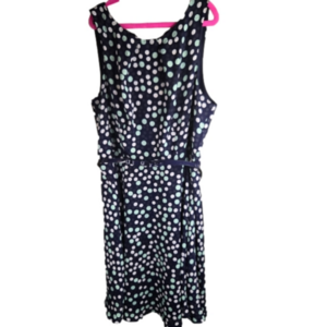 Elle Womens Polka Dot Sleeveless Dress With Bow Belt Blue/White Size 12